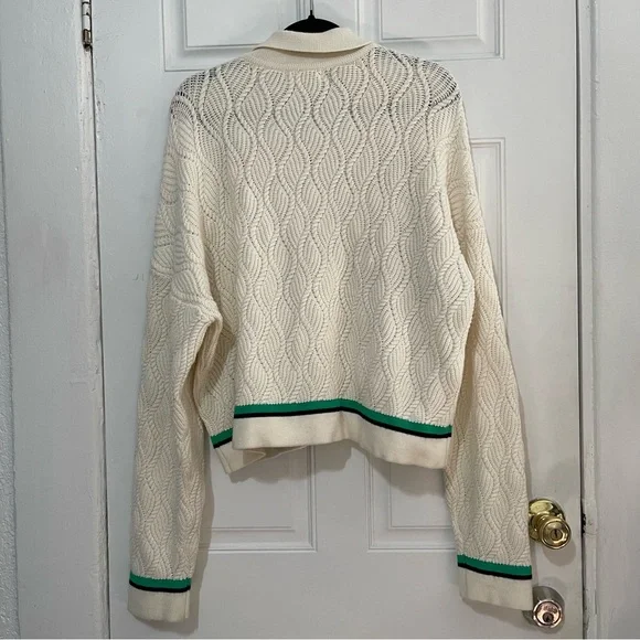 Marled Cream green Stripe Knitted Sweater Size XL